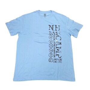 Timberland Cotton T-Shirt Men's Size M Light Blue Front NH Base Camp Logo‎ NWT